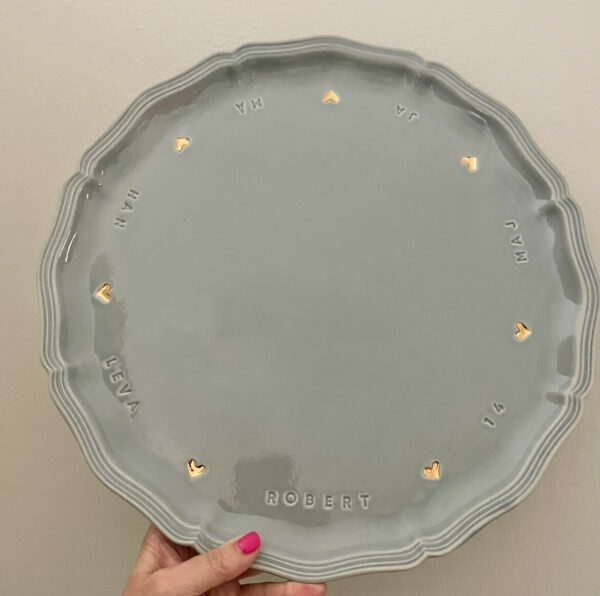 gråblå födelsedagsfat