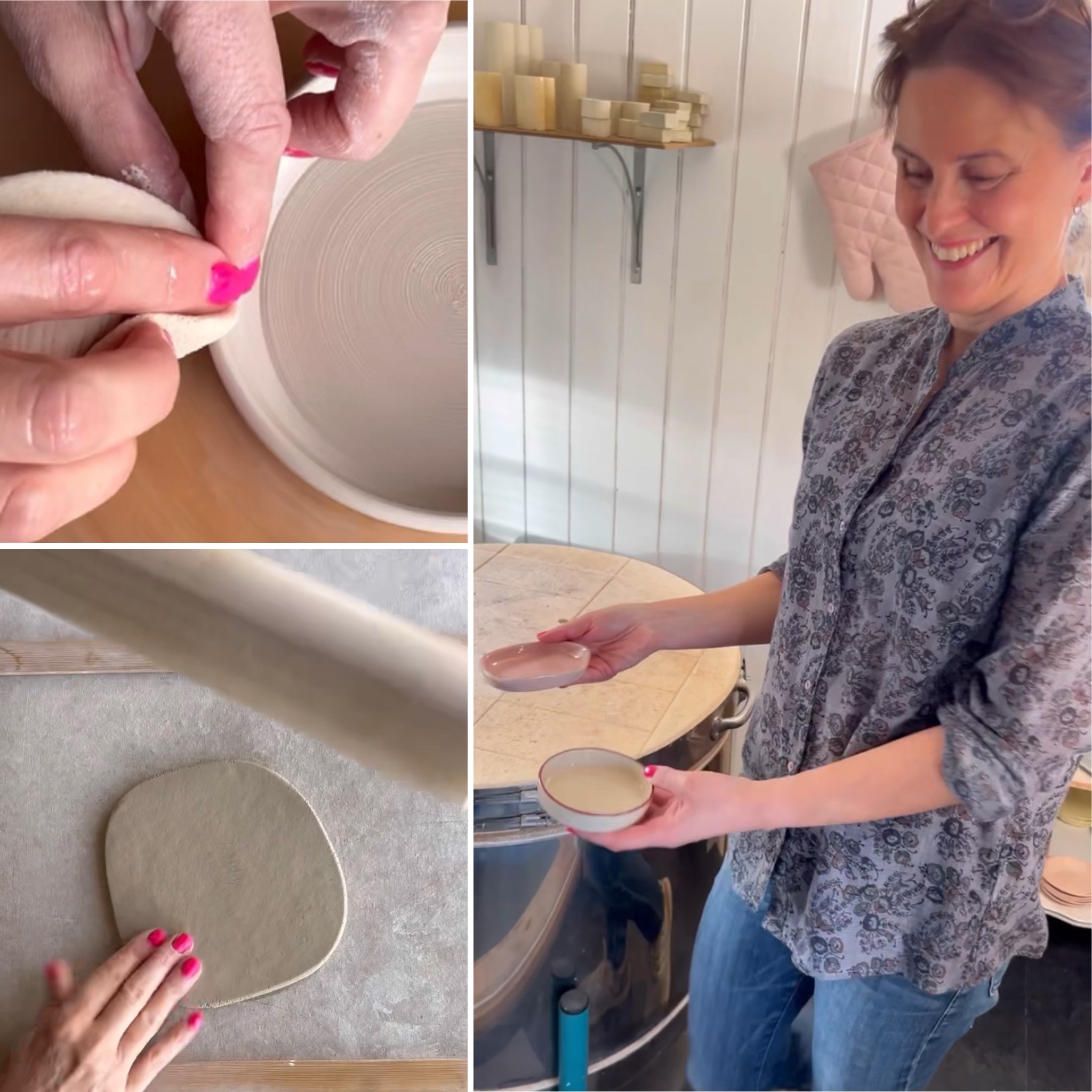 Bild på Nina keramik i sin ateljé och arbetar